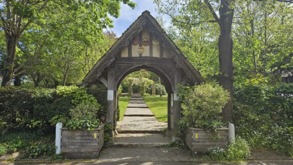 Arch and memorial stones at Adastra Park Memorial Garden
